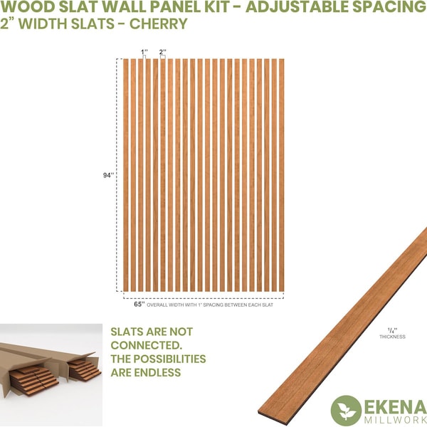 94H X 1/4T Adjustable Wood Slat Wall Panel Kit W/ 2W Slats, Cherry Contains 22 Slats
